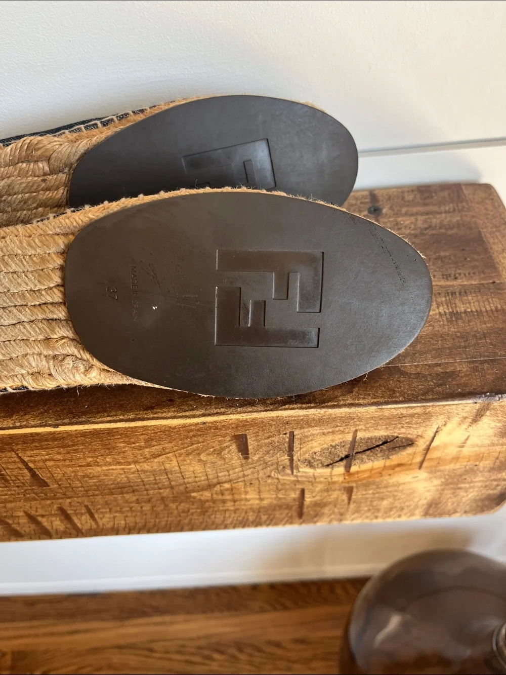 Fendi Blue and Black Espadrilles with Woven Jute Sole